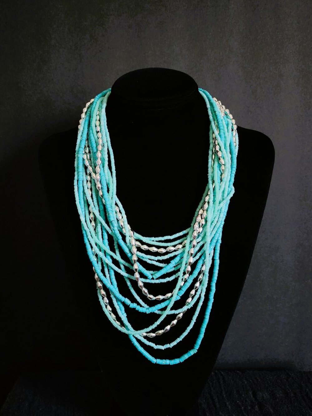 VTG 90s Cookie Lee 15-Strand Turquoise Cascading Statement Necklace NWT 22"
